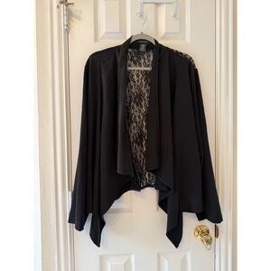 Ashley‎ Stewart 16 Black Lace Back Waterfall Open Front Cardigan Plus Size
